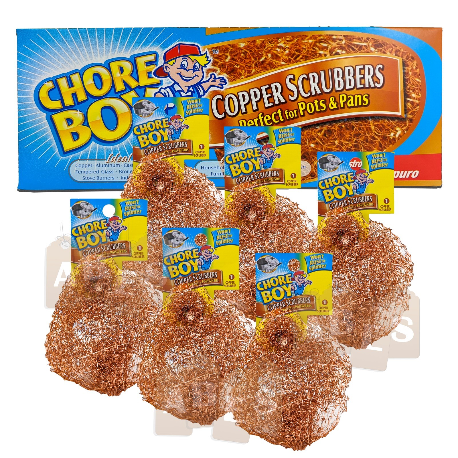 6-Pack Chore Boy Copper Scrubbers Scrubbing Pads, For Pots Pans Stoves & More