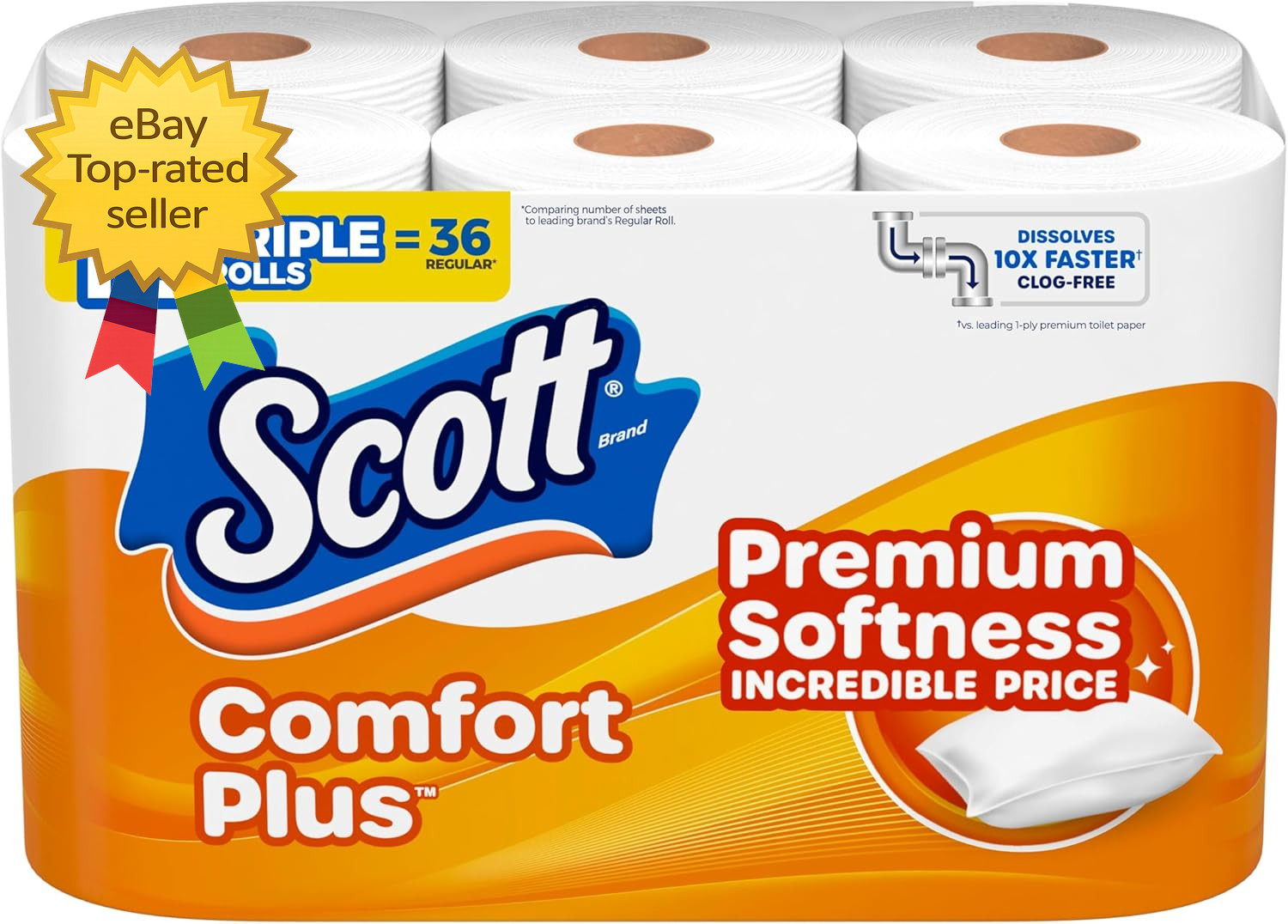 12 Triple Rolls Toilet Paper 231 Sheets Each Septic Safe 1 Ply Bathroom Tissue