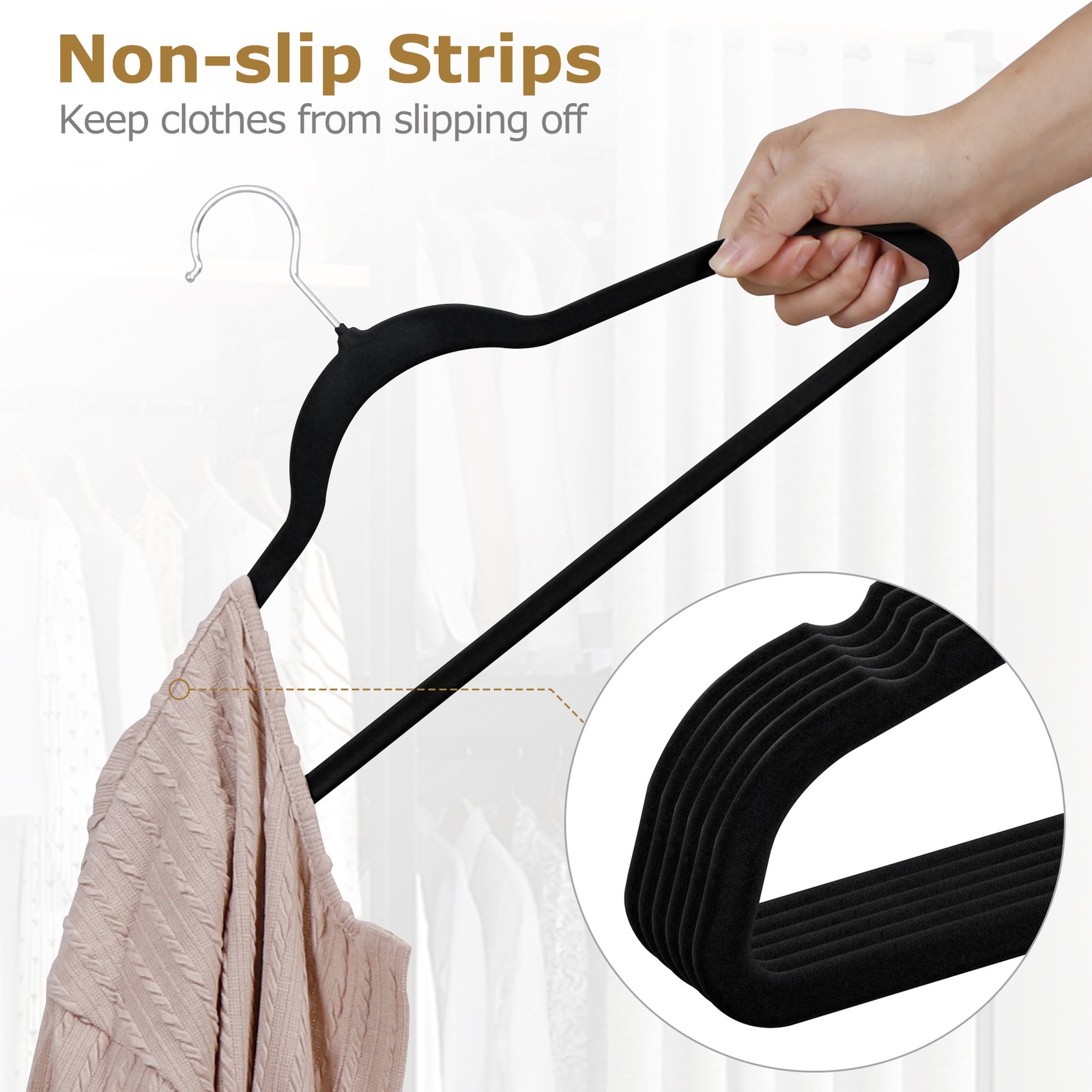 100 Pack Velvet Hangers Flocked Non-Slip Clothes Hangers 360° Swivel Hook Black