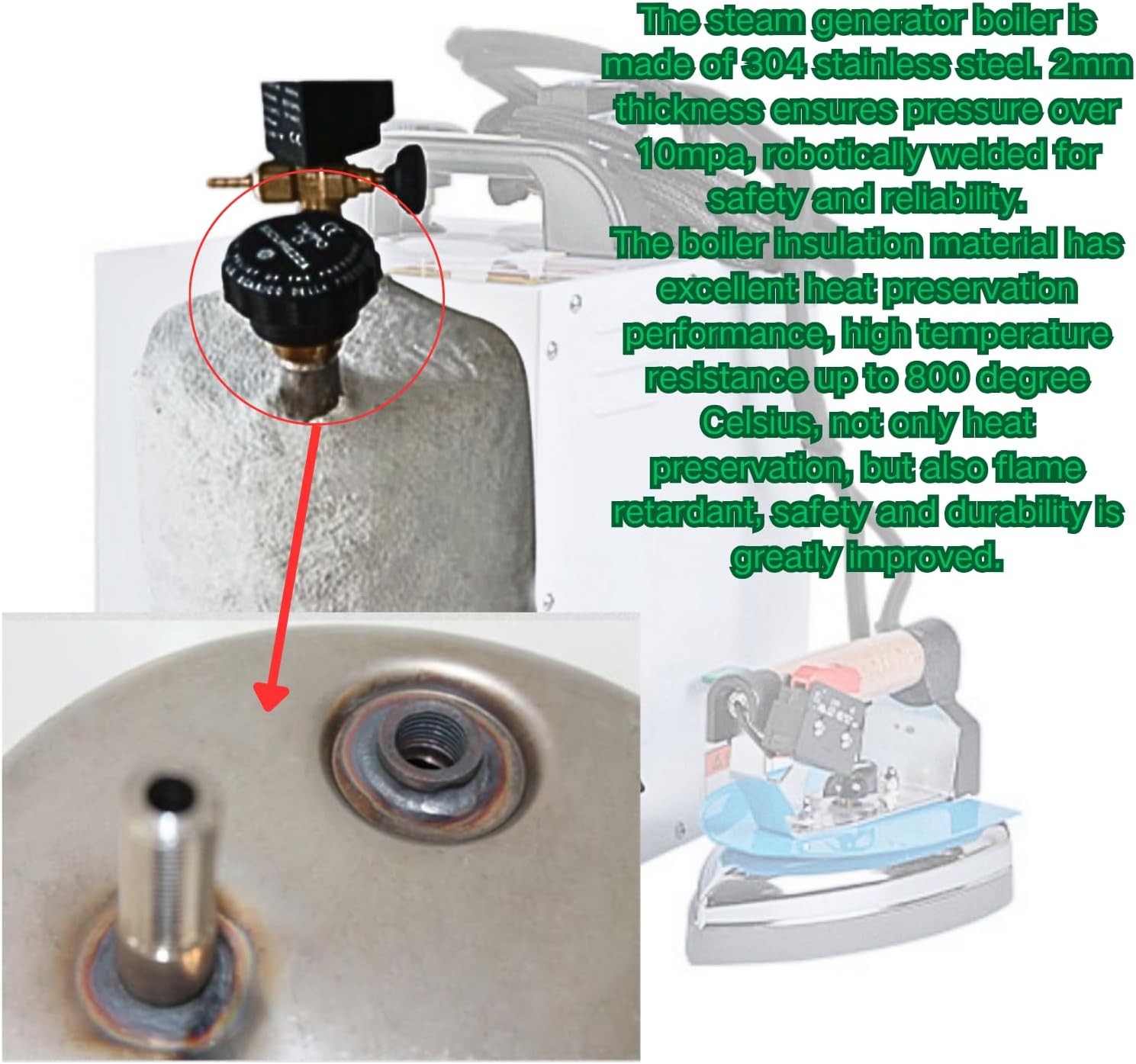 Electric Steam Iron 4L Boiler Commercial Dry Cleaner 1600W Booster w Drain Valve