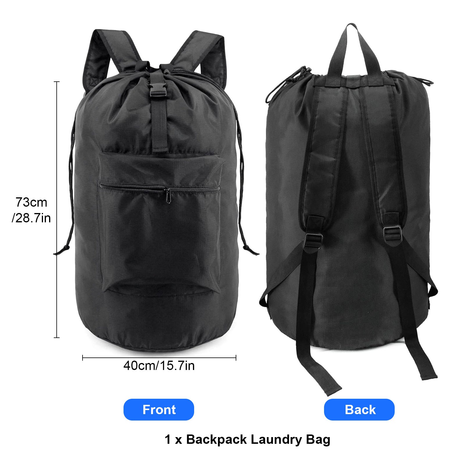 Heavy Duty Large Laundry Bag Backpack Oxford Fabric w/ Buckle Drawstring Closure