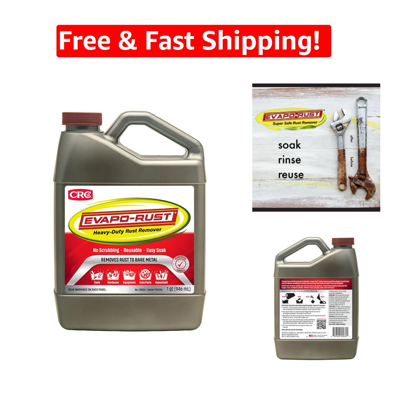 CRC Evapo-Rust 32 oz Heavy-Duty Rust Remover – Safe, Reusable, Non-Corrosive