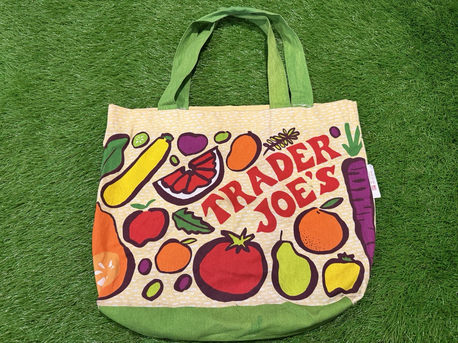 TRADER JOE’S Reusable Canvas Shopping Grocery Tote Bag Fruits Vegetables USA