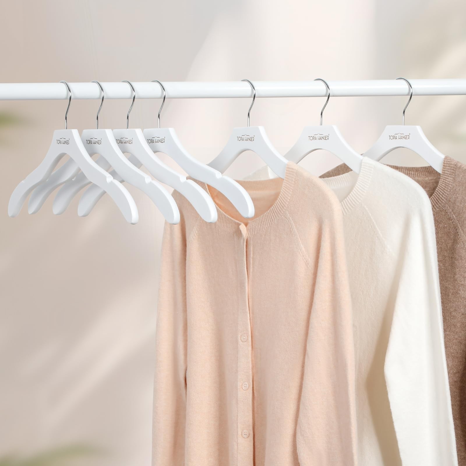 Premium Wooden Hangers for Women – 24 Pack, No Shoulder Bump, 360° Swivel Hook,