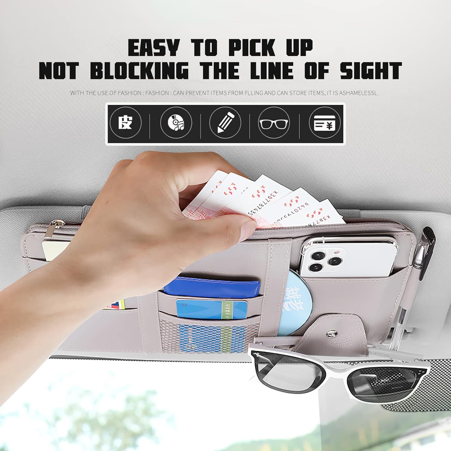 Car Sun Visor Pocket Organizer Personal Belonging Storage Pouch for Trucks Car