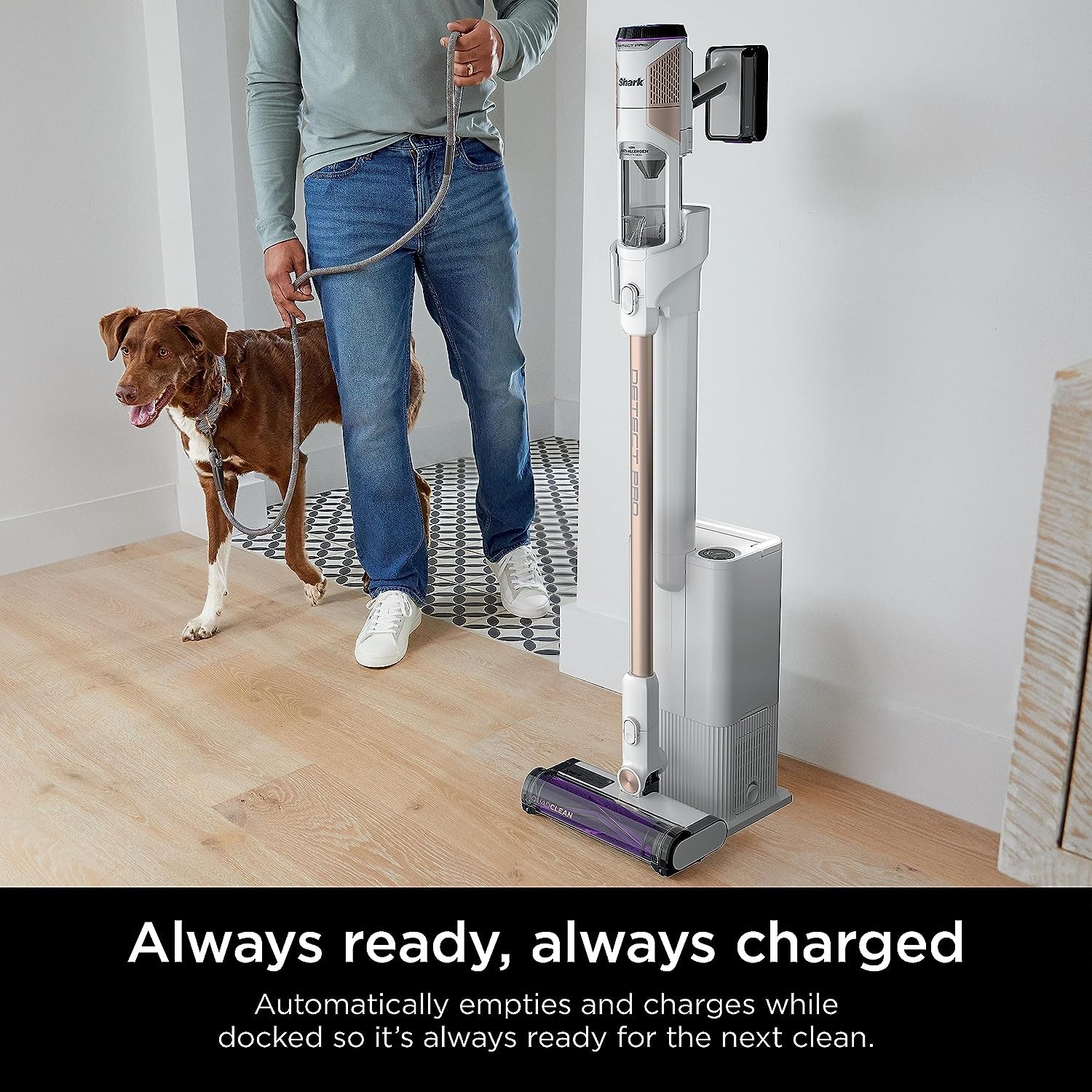 Shark R-IW3511 DirtDetect Pro Cordless Stick Vacuum, White/Brass – Certified