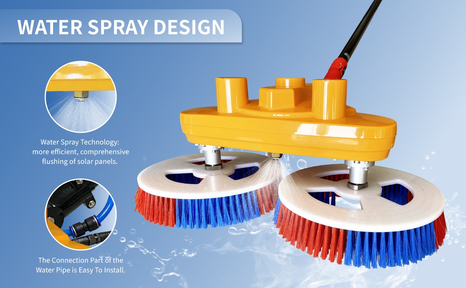 Solar Panel Cleaning Brush Solar Wash Equipment Brush With Water-Fed Pole System