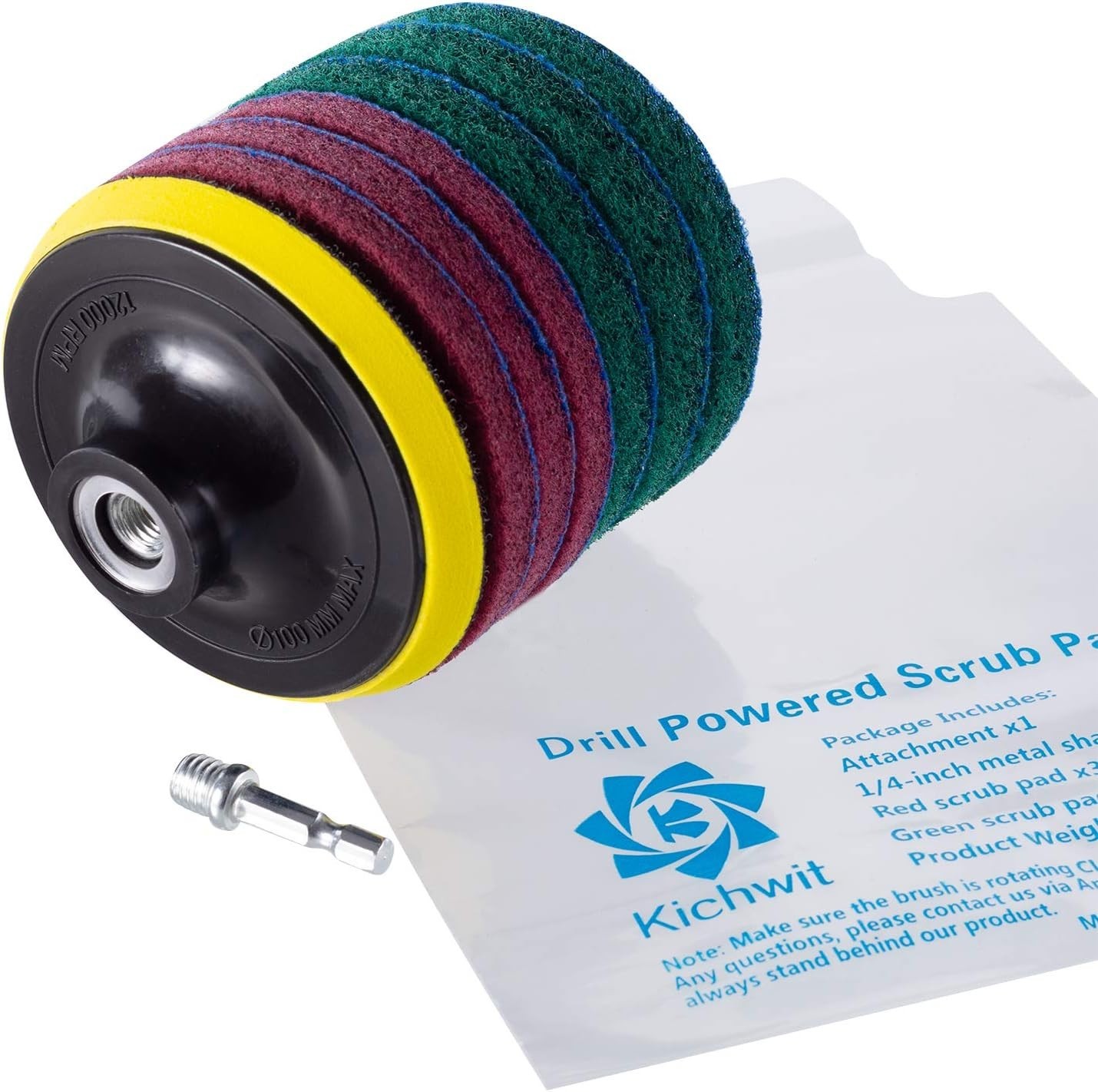 Kichwit 4 inch Drill Brush Scrubber Cleaning Kit Scouring Pads Attachment Tool
