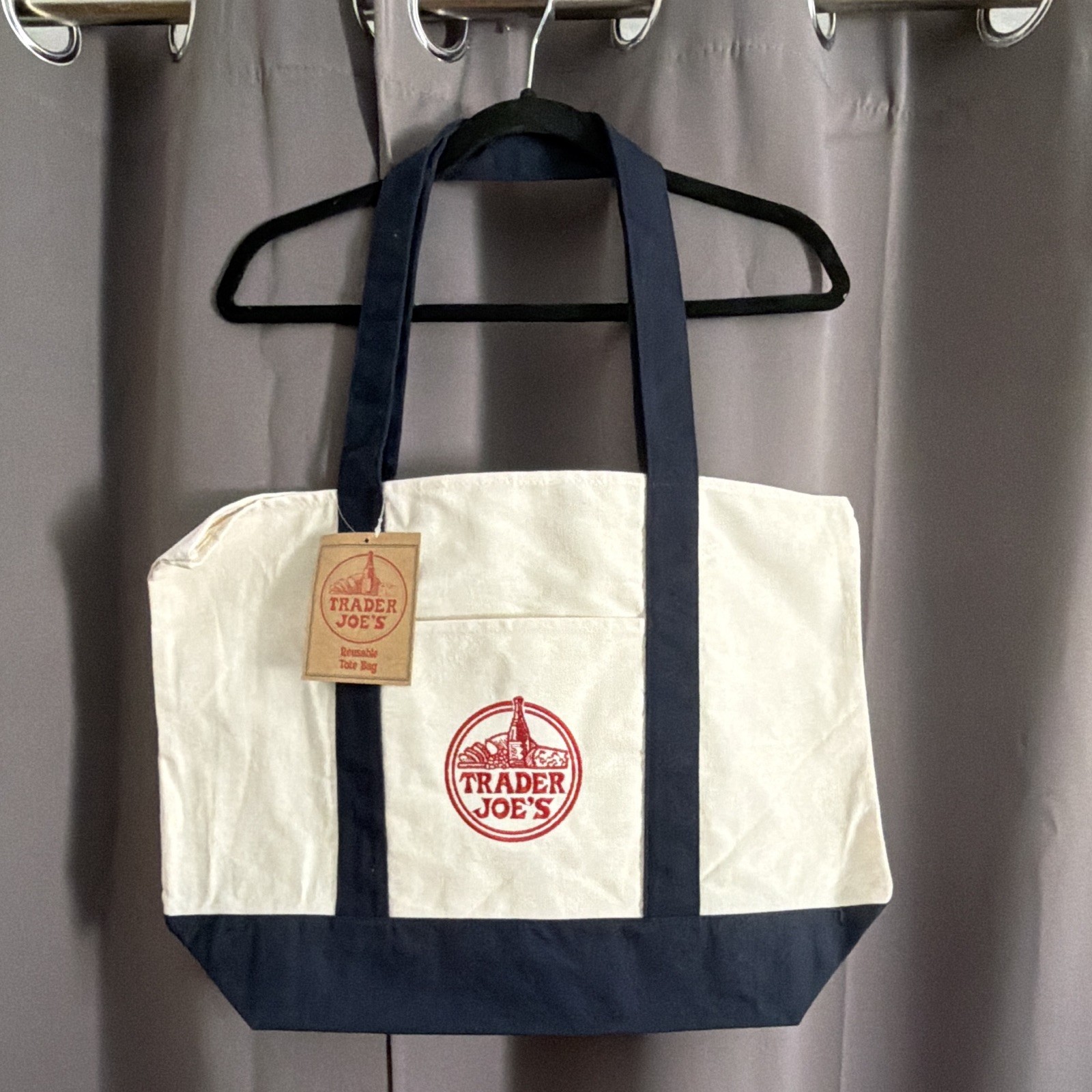 Trader Joe’s Reusable Tote Bag White/Blue Logo, Cotton/Polyester