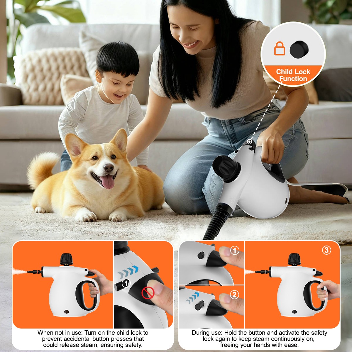 2500W Handheld Steam Cleaner: High-Temp, High-Pressure, Portable for Home & Car