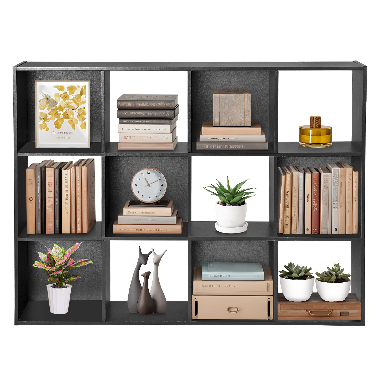 12 Cube Storage Organizer Wooden Bookcase Display Storage Unit Home Office Black