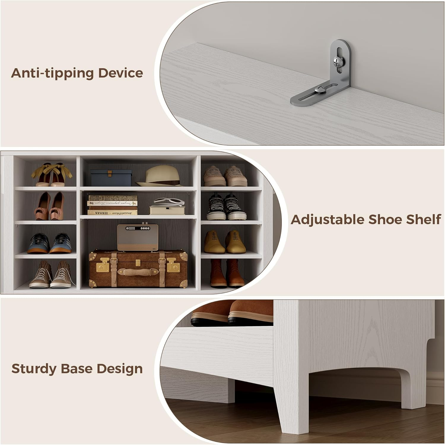 Hall Tree with Bench and Shoe Storage, 6-In-1 Entryway Bench with Coat Rack, Adj