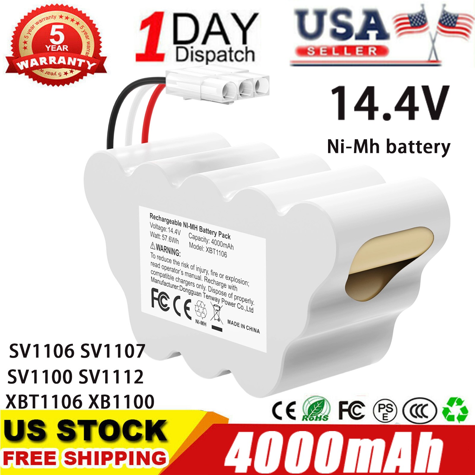 14.4V 4000mAh Battery for Shark XBT1106 SV1107 SV1106 XB1100 Cordless Vacuum