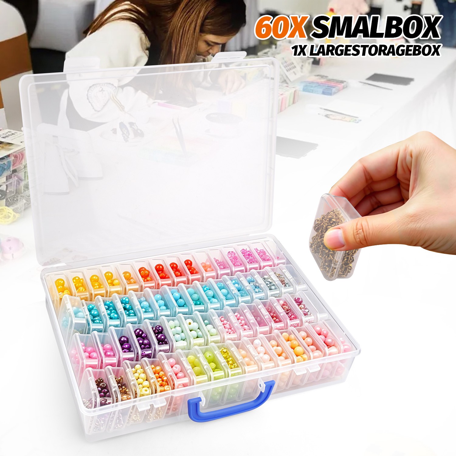 60Grid Clear Jewelry Box Plastic Bead Storage Craft Container Earrings Organizer
