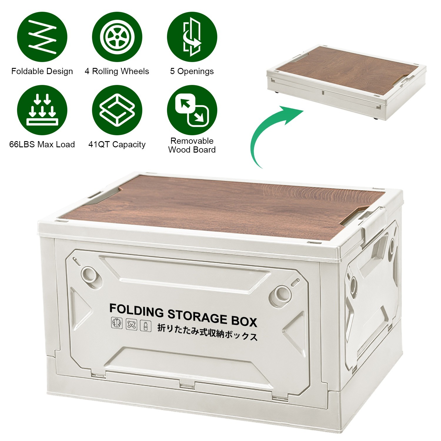 Stackable Storage Bin Collapsible Camping Bin Organizer White/Green Shelf Box US