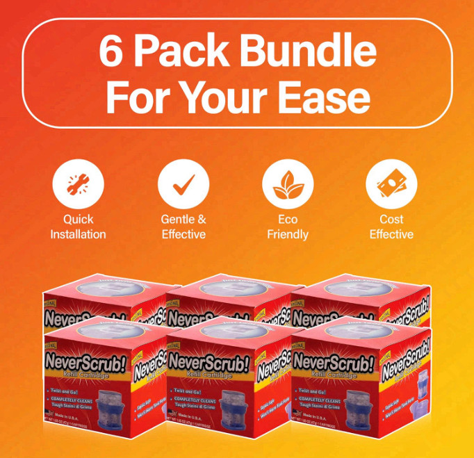 Self Cleaning Toilet Cartridge 1.65 oz, Lasts 3-5 Months, 6 Pack for Toilet Bowl