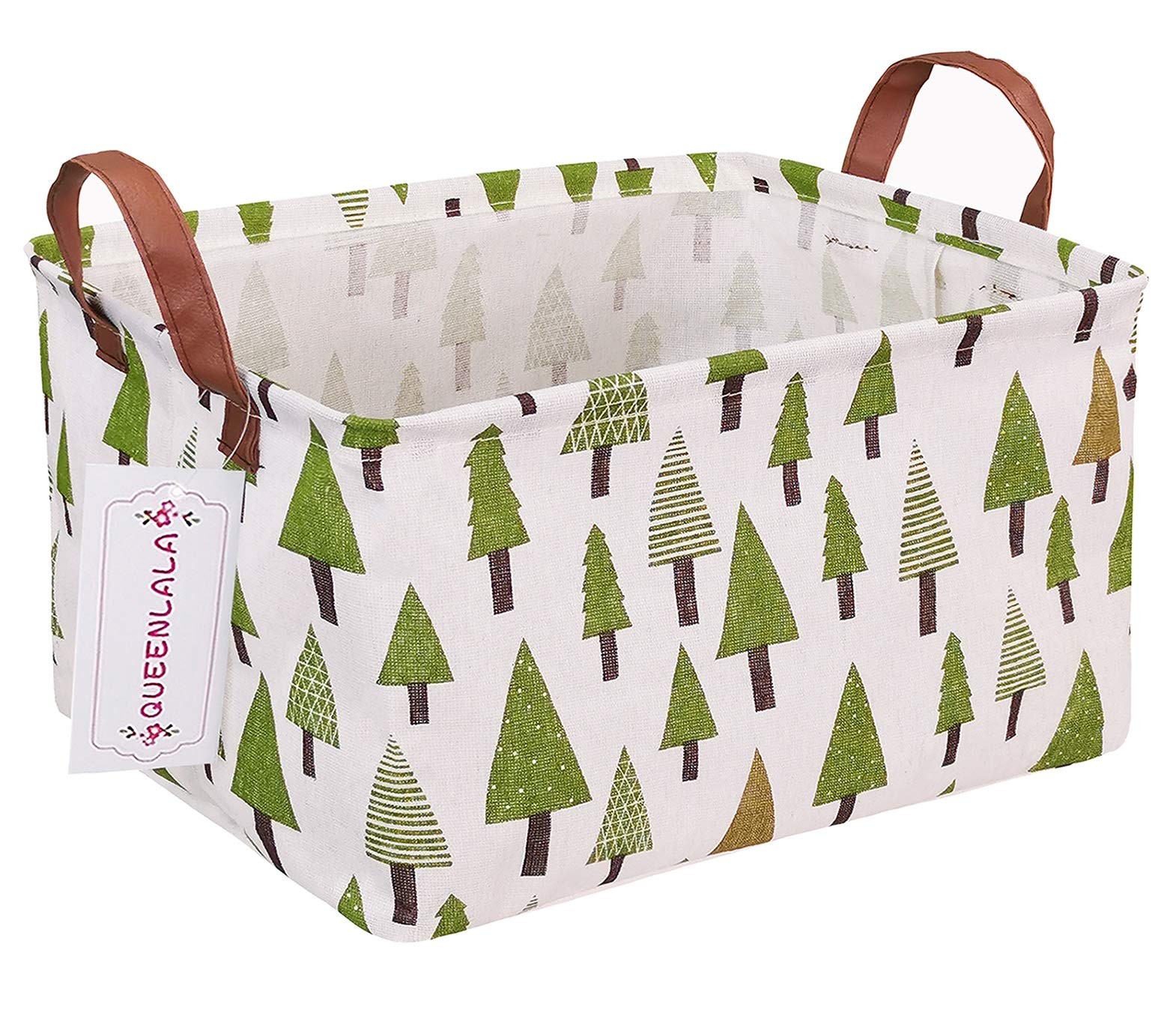 Rectangular Collapsible Laundry Basket with Side Handles, Green forest