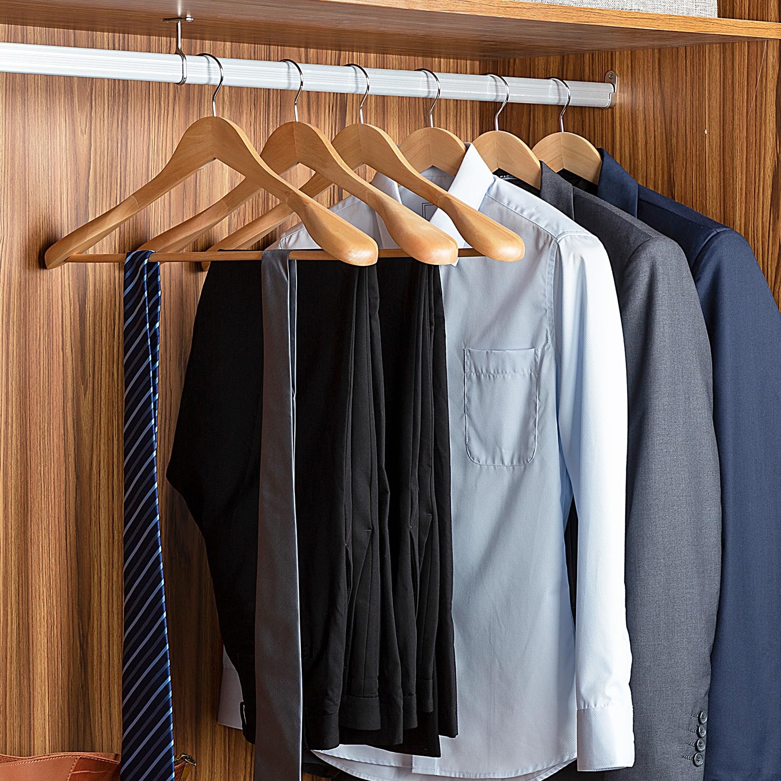 Suit Hangers, 6 Pack Heavy Duty Wooden with Extra Wide Shoulder, 17.5″ Luxury…