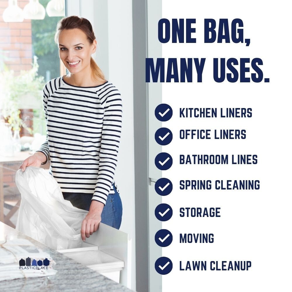 Plasticplace 32-33 Gallon White Trash Bags, 33″W x 39″H, (150 Count)