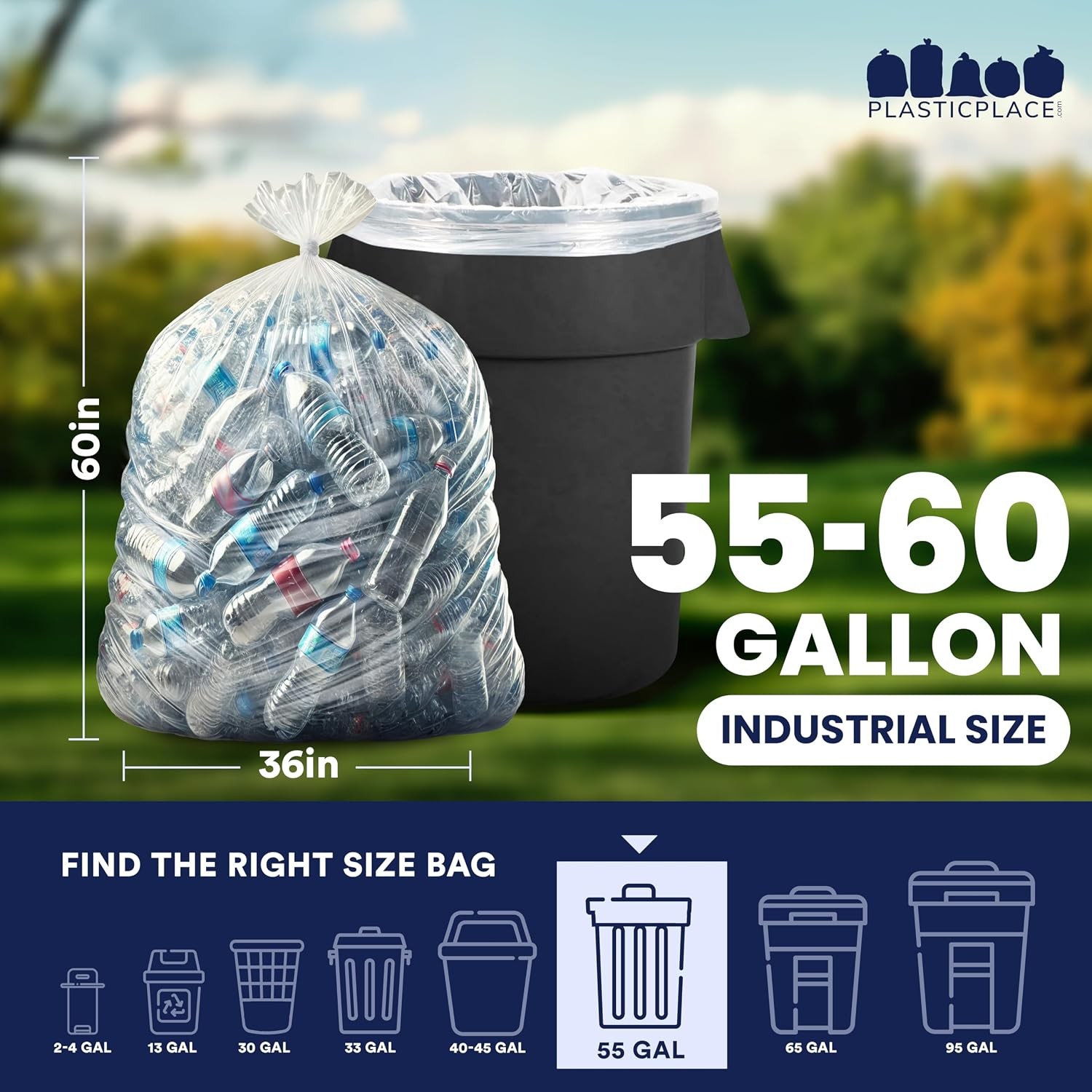 Plasticplace 55-60gal Trash Bags 200ct – 36×60″ Clear High Density 12 Microns