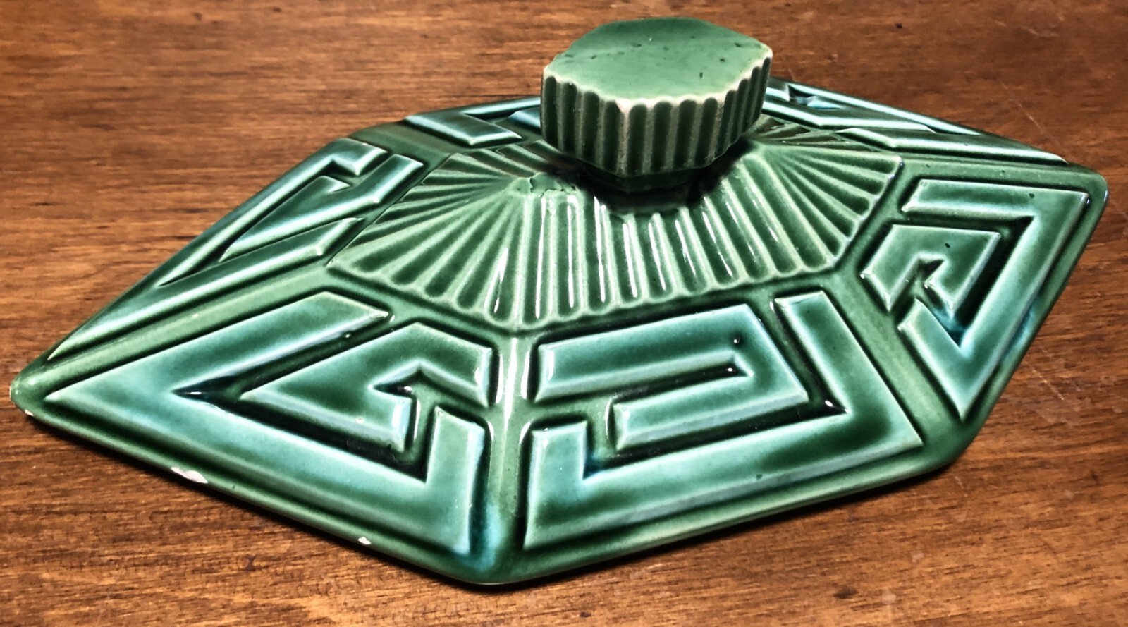 Retro Vintage Geometric Green Ceramic Art Pottery Storage Conatiner Trinket Box
