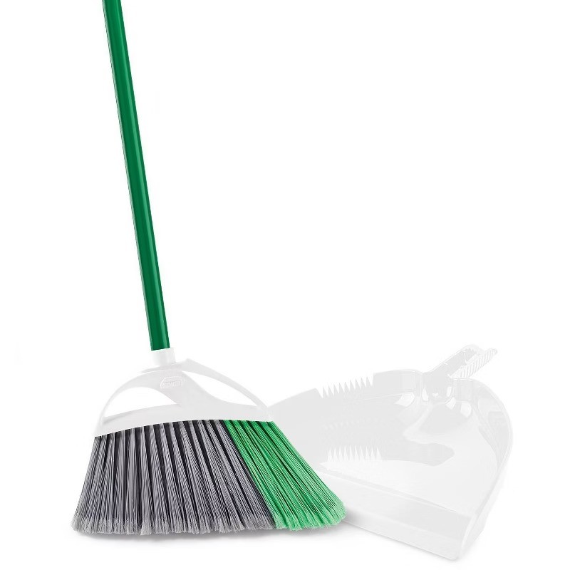 Large Precision Angle Broom with Dustpan: Steel Handle, Grip Handle, Hanging