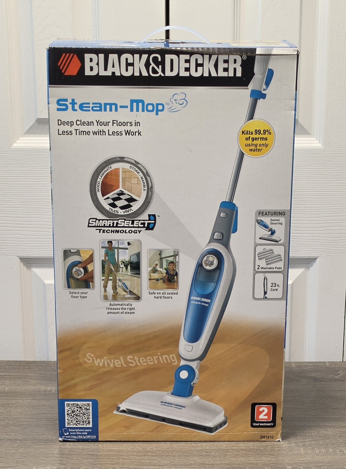 Black+Decker Steam-Mop SmartSelect Technology – 1500W – 23 ft Cord – SM1610