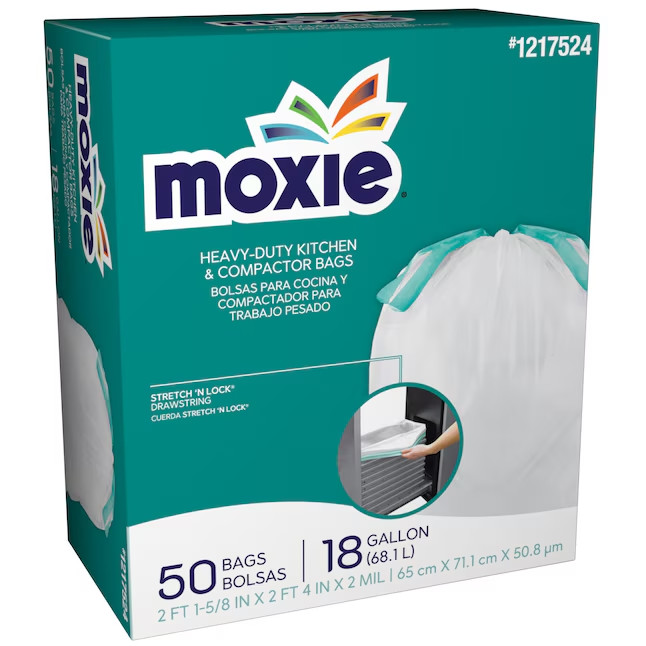 3-Pack MOXIE 18 Gal Plastic Kitchen Drawstring Trash Bags 150 Count Total