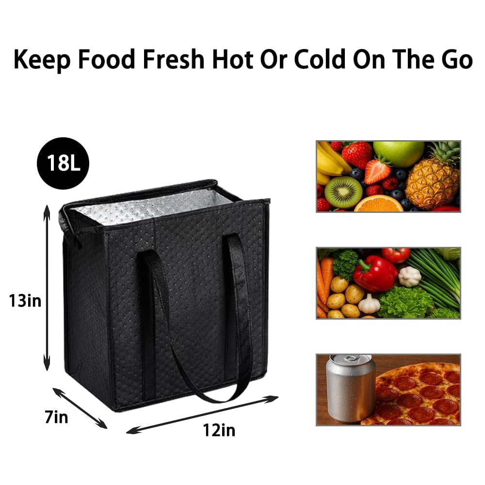 18L Insulated Grocery Bags with Zipper, Reusable Thermal Cooler Tote Bag for …
