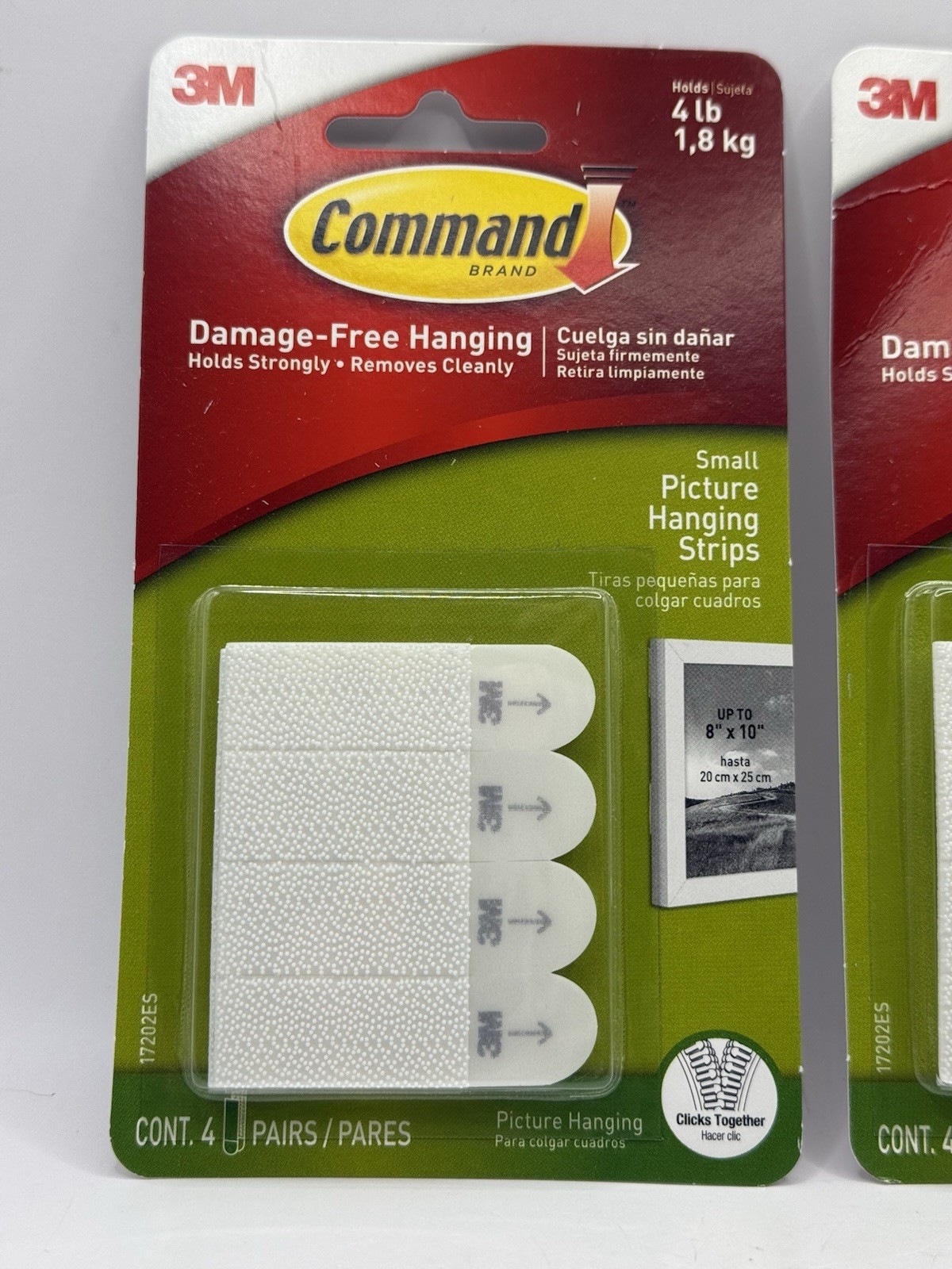 Lot of 2 Command Strips Small Picture Hanging Strips HOLDS 4 LBS 8 Pairs Total