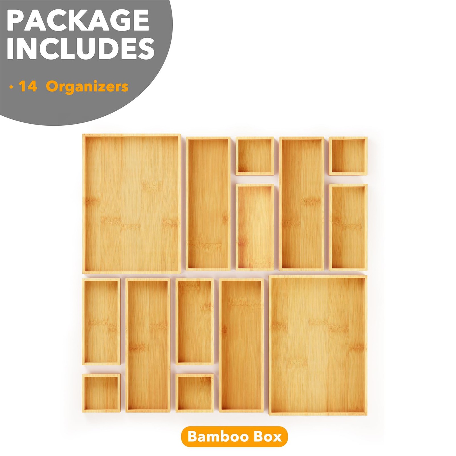 SpaceAid 14Piece Bamboo Drawer Organizer Storage Boxes Set, Wood Tray Junk Dr…