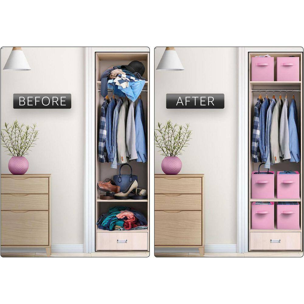 Foldable Storage Cubes with Handles, Pink 10.5 in X 11 in Fabric Decorative Bask