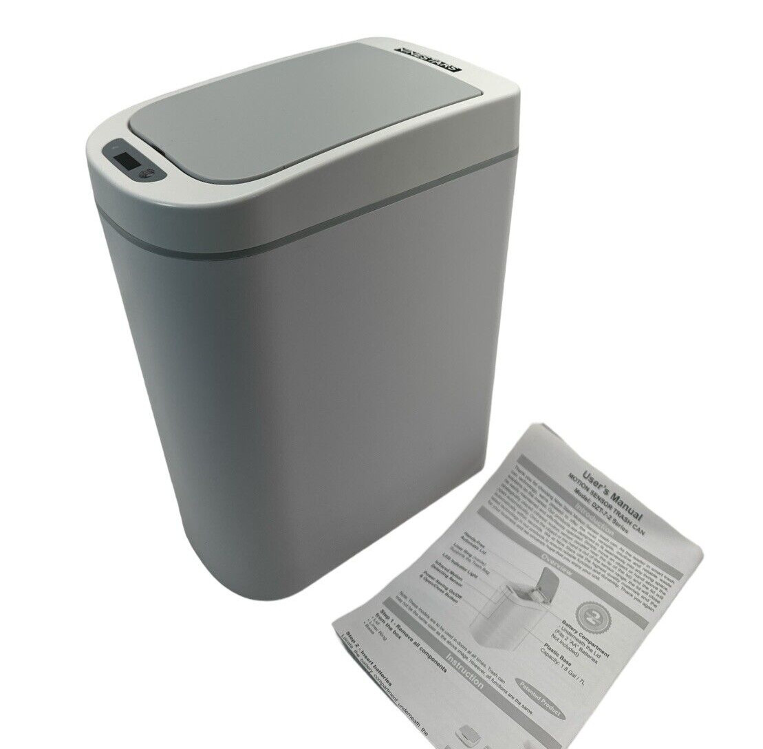 Automatic Motion Sensing Trash Garbage Can White 1.8 Gal Nine Star (OB)