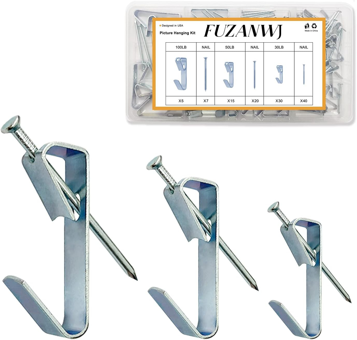 117Pcs Picture Hangers, 3 Size Picture Hooks Including 30/50/100lbs, Picture Han