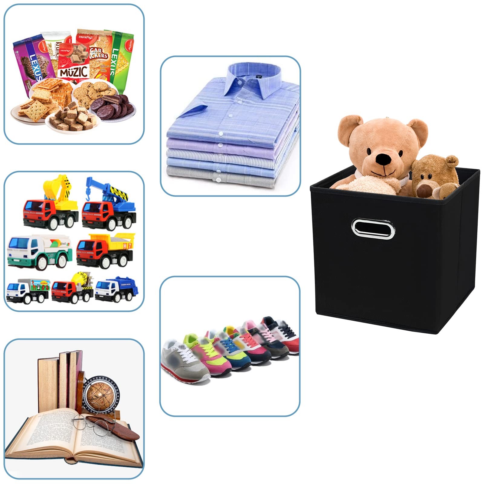 Black Fabric Cubby Storage Bins，13x13x13 Inches ，Cube Organizer Bin Foldable …