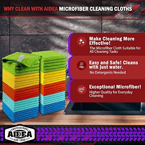 AIDEA Microfiber Cleaning Cloth, 50PK, Microfiber Towels for Cars, Premium Wash