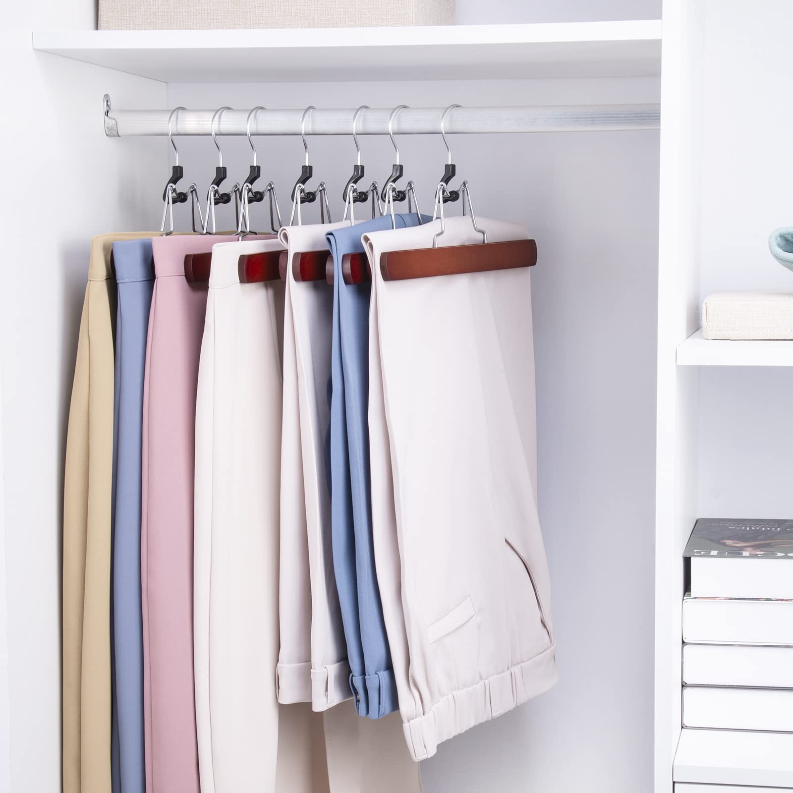 Wooden Pants Skirt Hangers Smooth Finish Solid Wood Non Slip Jeans Slack Clamp H