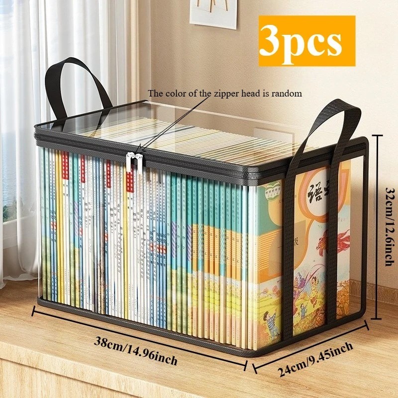 3-Pack Transparent Storage Boxes Foldable Plastic Organizer with Lid Large