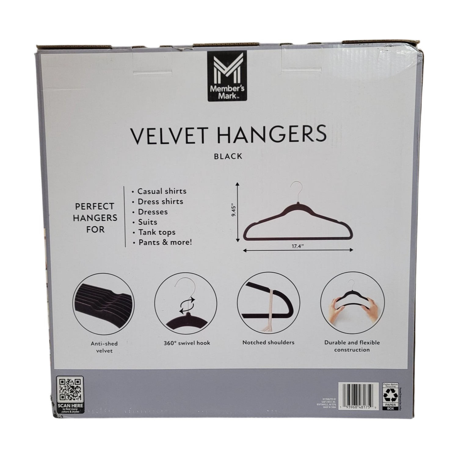 Member’s Mark Heavy Duty Adult Velvet Hangers – 50 Pack