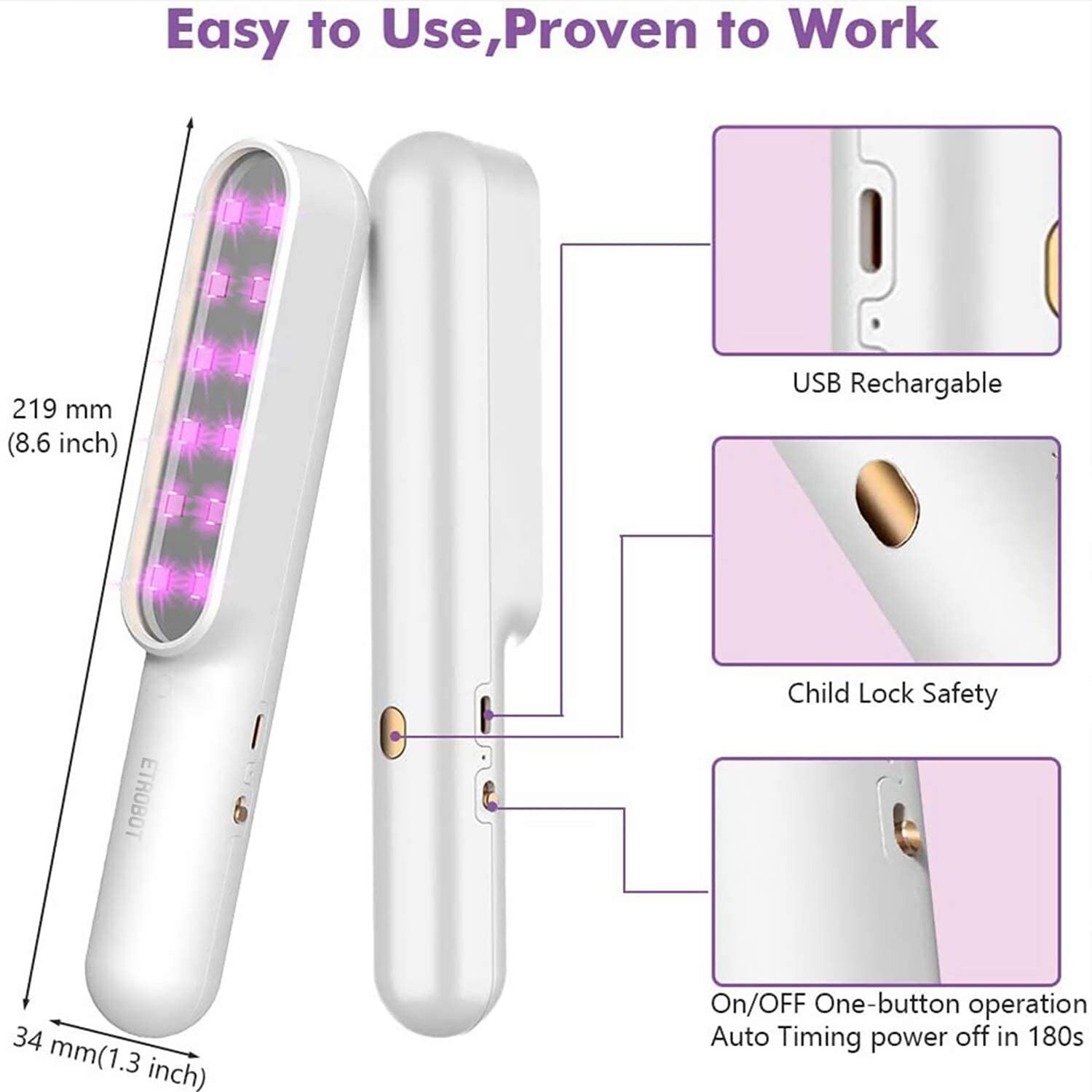 UVC LED Handheld Wand Rechargeable for Home, Office, Travel