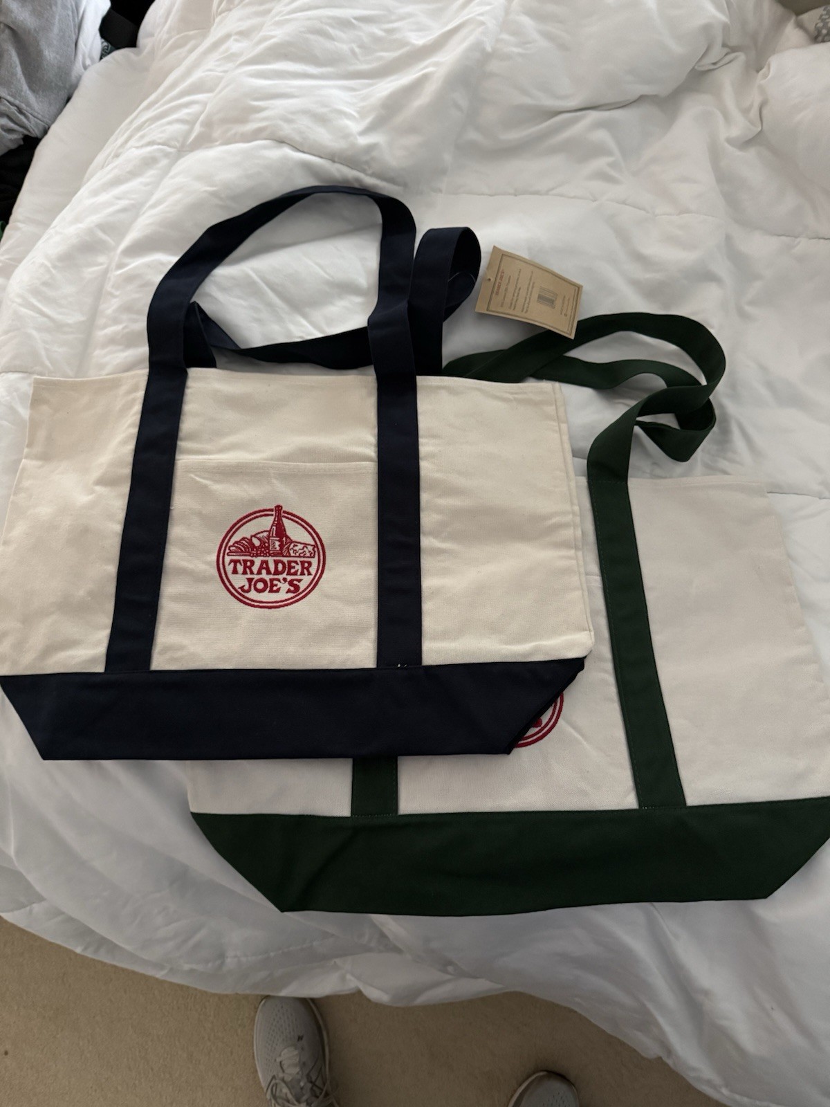 Trader Joe’s Large Canvas Tote Bag’s Blue & Green set (new)
