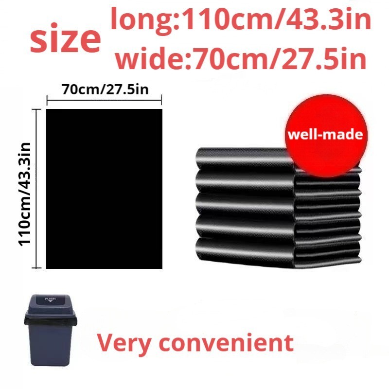 100pcs Virgin Black Garbage Bags Extra Thick Durable Anti-Tear 43.3in L 27.5in W