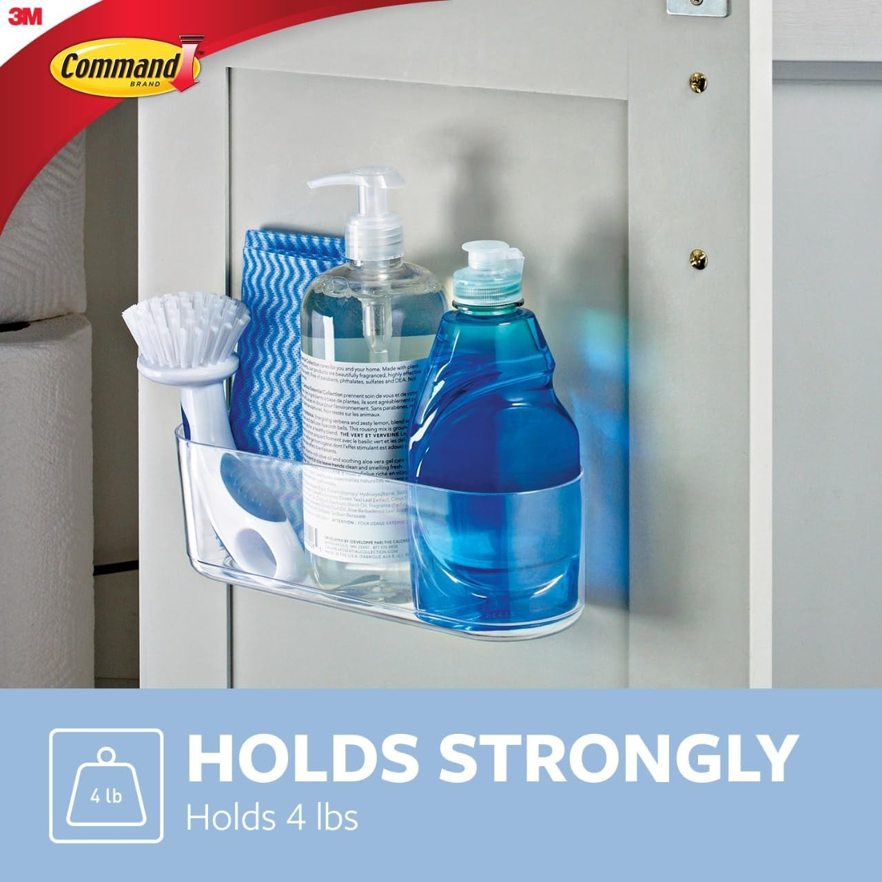 Large Wall Mount Caddy Organizer Clear Adhesive Storage Basket 4 lb Hold