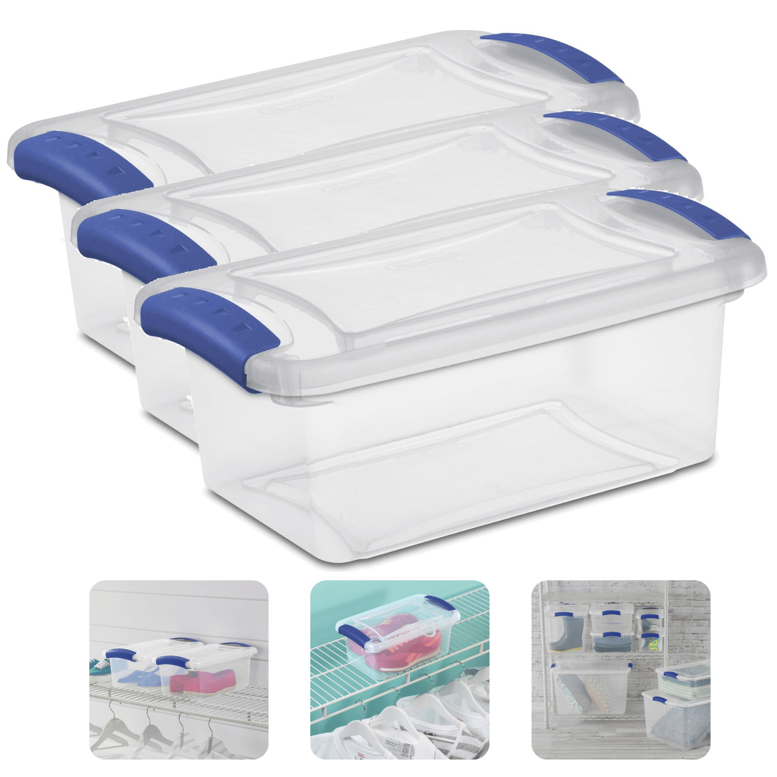 7 Quart Small Latching Storage Box Clear Plastic Bin with Lid 3 Pack Stackable