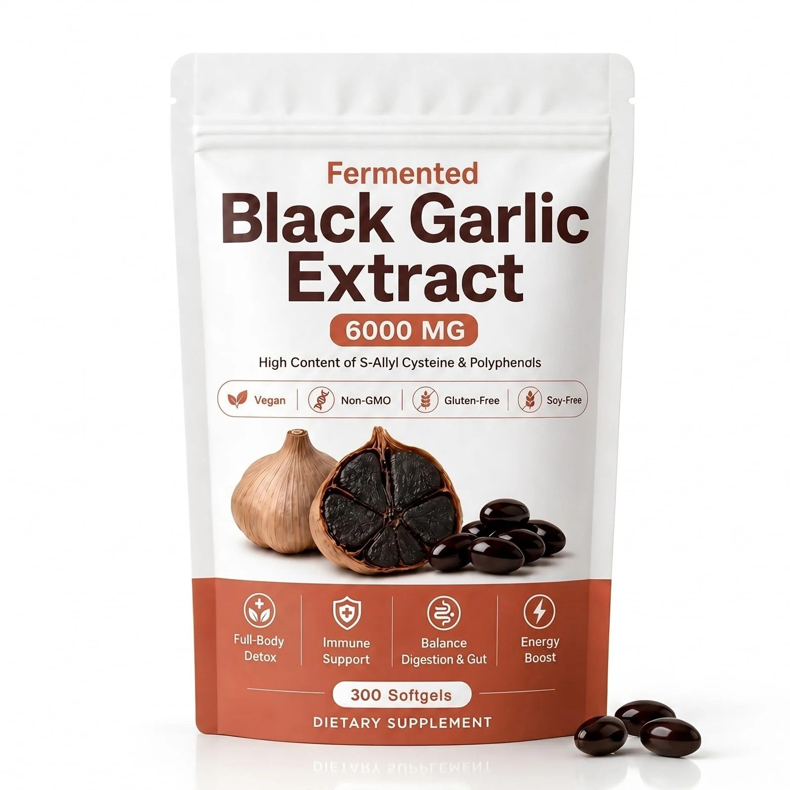 Fermented Garlic Extract 600mg Softgels (300 Count) – Odorless Aged Garlic Extra