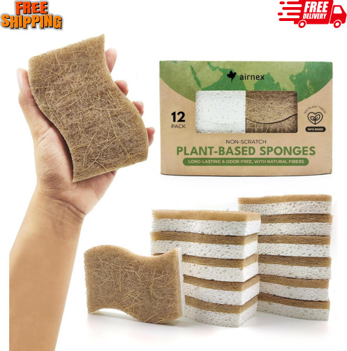 Biodegradable Natural Kitchen Sponge – Compostable Cellulose and Coconut Waln…