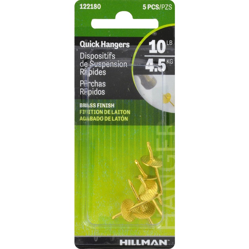 Hillman 122180 Brass 10 lbs. Capacity Quick Picture Hanger (Pack of 10)