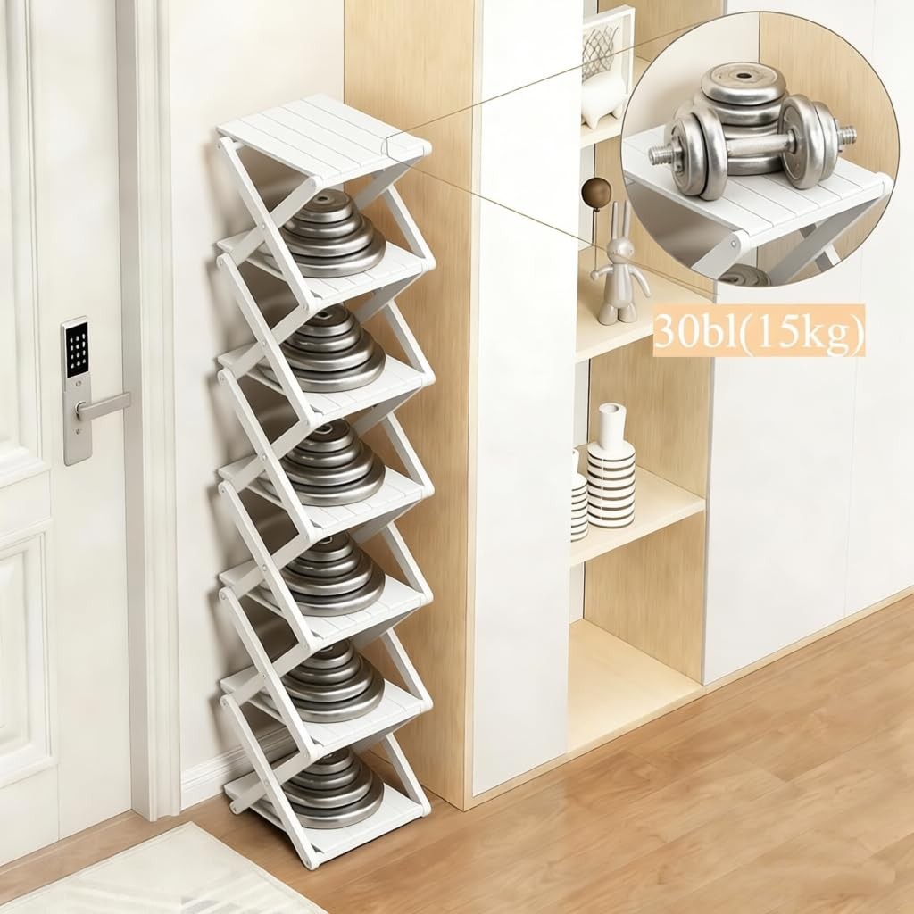 Bamboo Shoe Rack – No Assembly Required, Tall Narrow Foldable Shoe Organizer,…