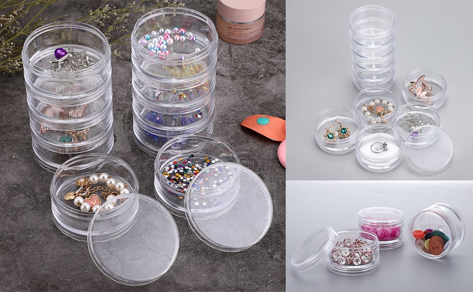 4 Set Stackable Cosmetic Containers with Screw Lids Plastic Sample Jars 30ml