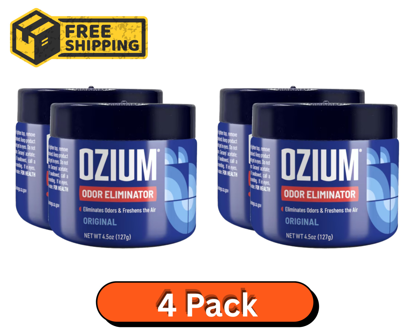 Ozium Air Sanitizer 4.5 oz Gel: Car Air Freshener, Original, 4 Packs Free Ship